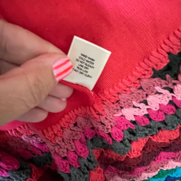 Double Zero Boho Crochet Ruffle Vest Rainbow Trim Cardigan Open Front - Picture 4 of 12